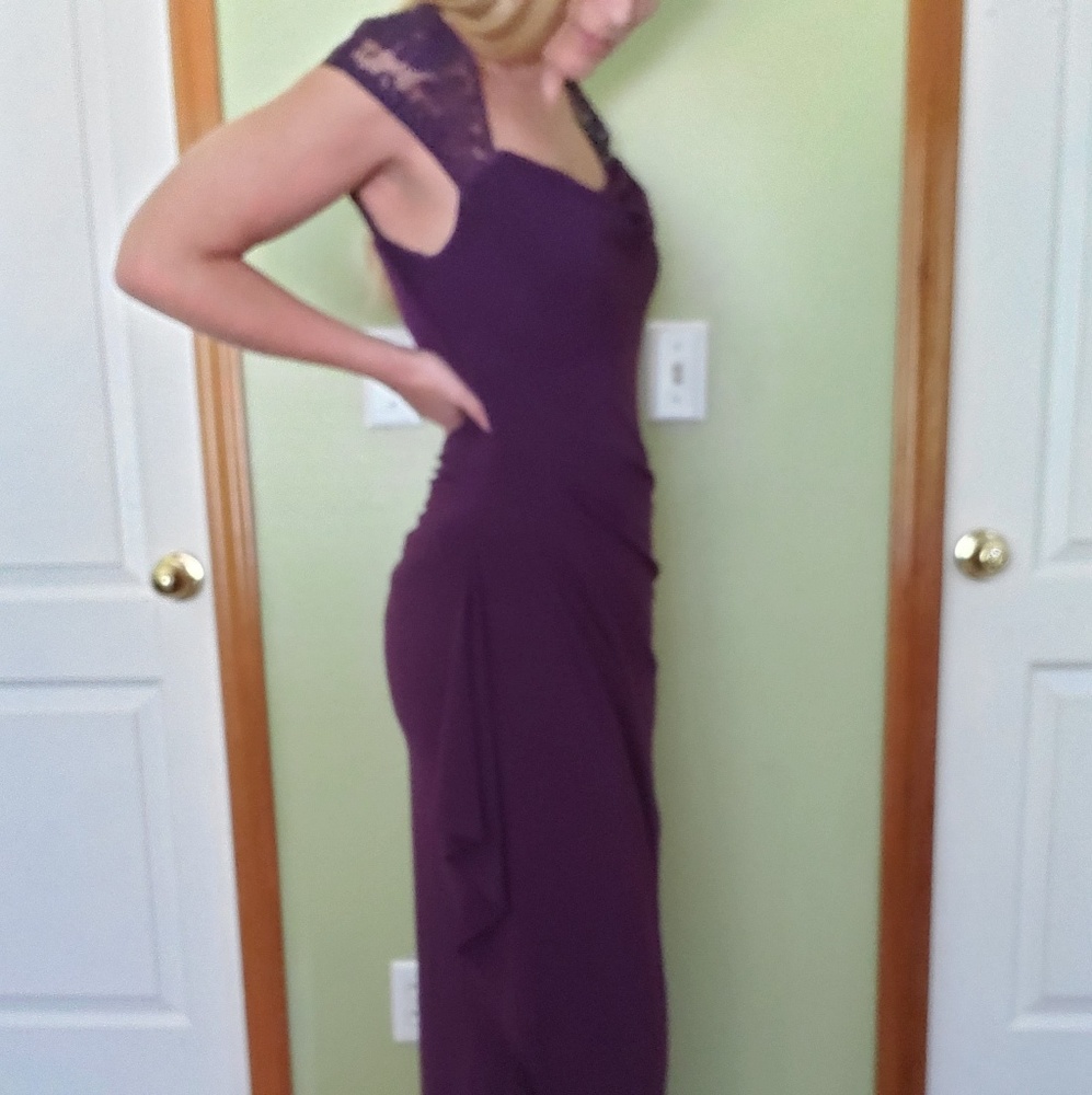 MSK eggplant color long, lace top dress